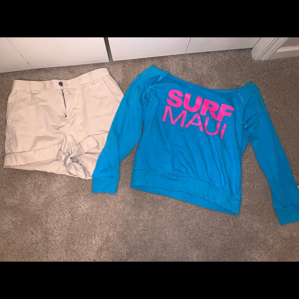 Surf Maui Shirt and Khaki shorts